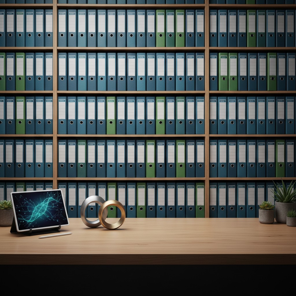 Connected network lines on a tablet in an office.